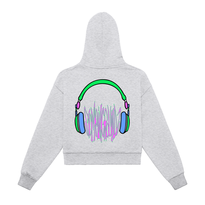 SGZ "Head Busta" Fleeced Zip-Up Cropped Hoodie