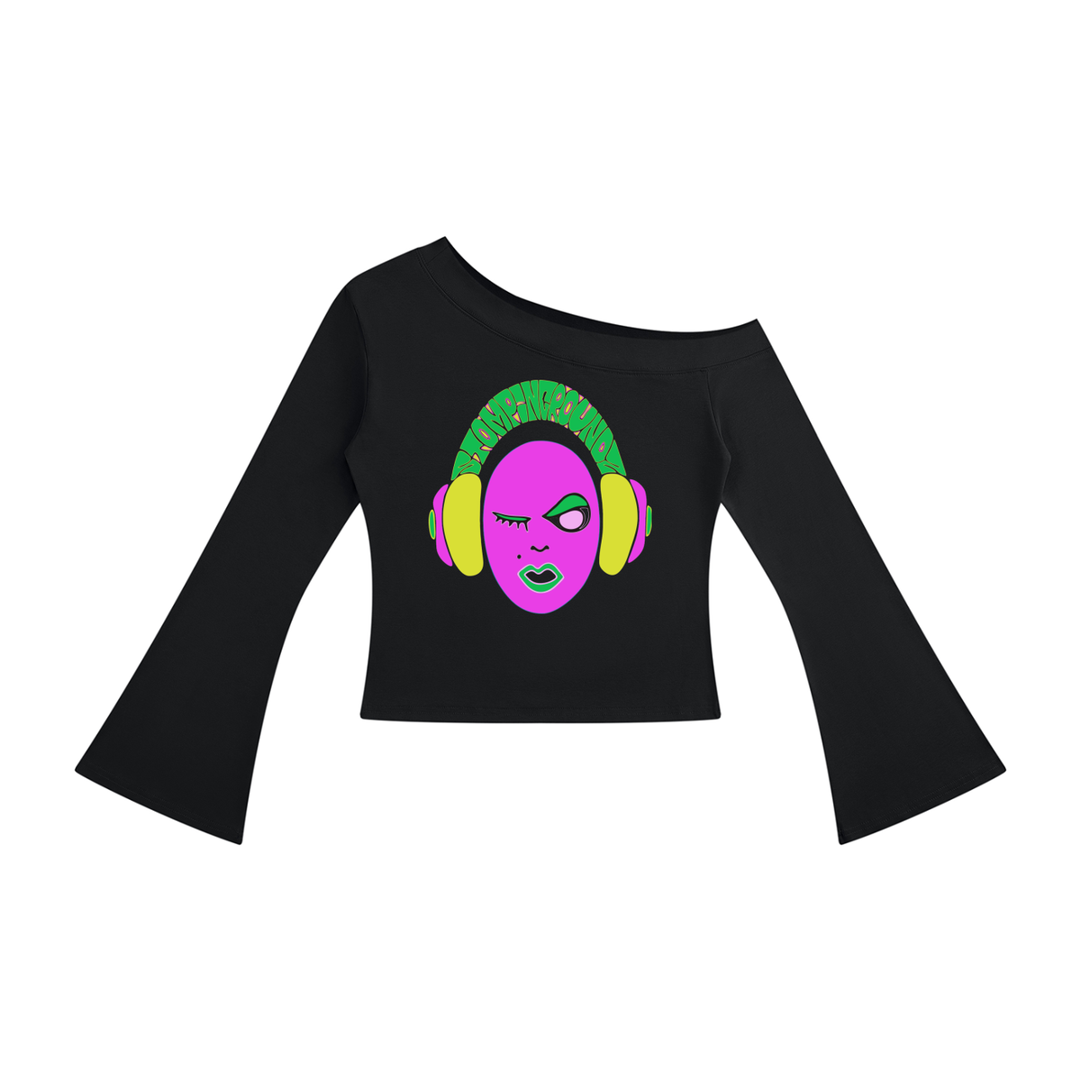 SGZ "Alien Gyrl" Off-Shoulder Bell Sleeve T-Shirt