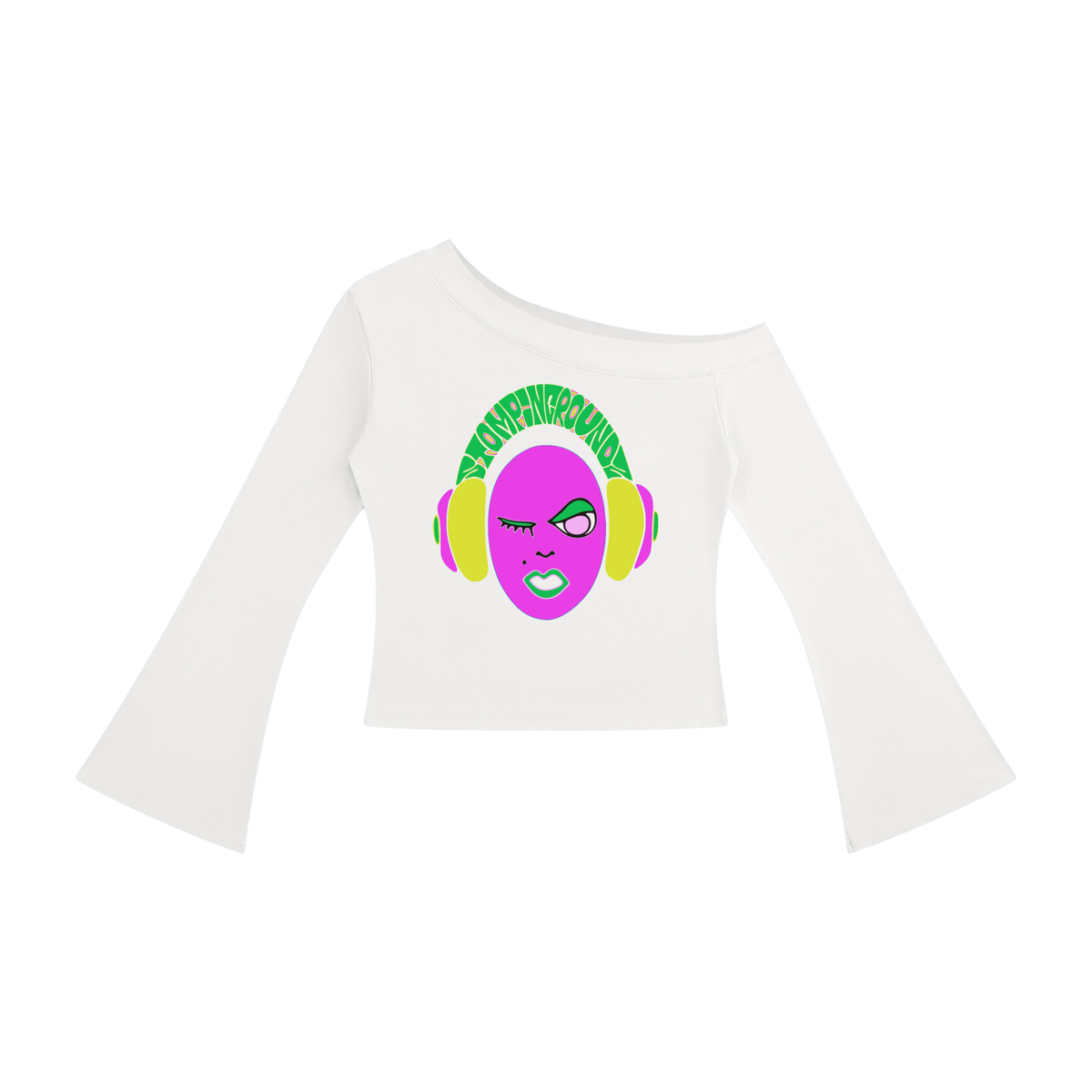 SGZ "Alien Gyrl" Off-Shoulder Bell Sleeve T-Shirt